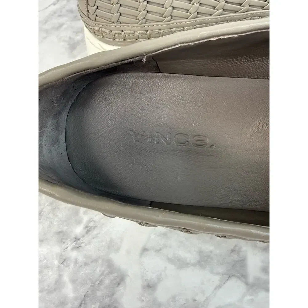 VINCE Stafford Woven Leather Slip-On Sneakers  Grey Platform Shoes Sz 8